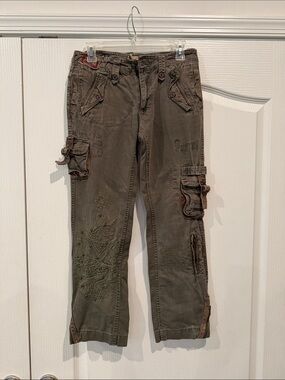Olive Cargo Pants with Embroidered Detail